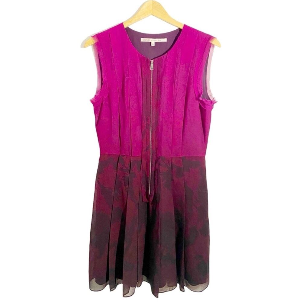 Rachel Rachel Roy Pink/Purple Floral Sheer Overlay Front Zip Dress, Size 6